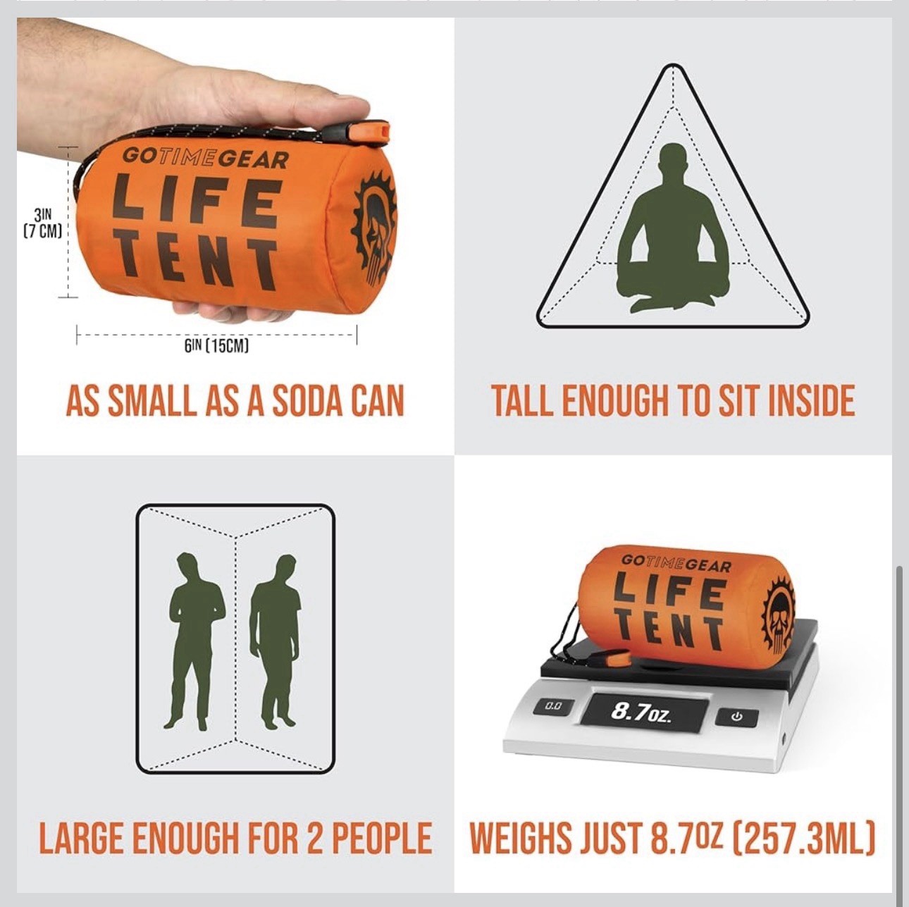 Go Time Gear Life Tent & Life Bivy Survival Kit Waterproof Windproof Orange