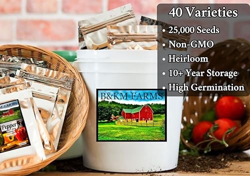 25,000+ Survival Seed Kit 5+ Year Supply. 40 Fruit & Vegetable Non-GMO