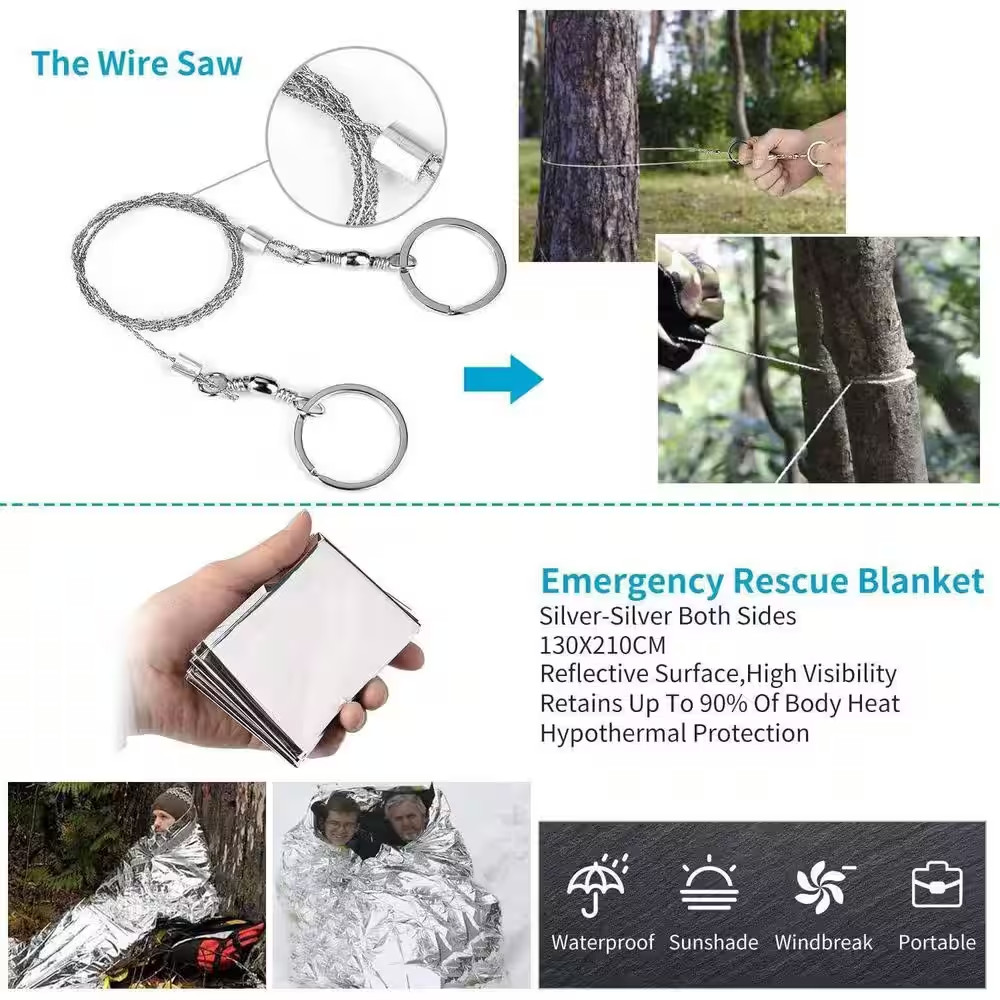 14 In. 1 Outdoor Emergency Survival Kit for Camping, Hunting, Hiking Survival Ge