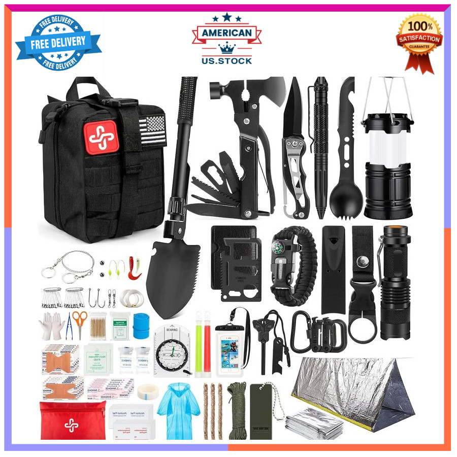 250Pcs Survival Kit First Aid Kit with Emergency Tent Molle Bag for Camping Gear