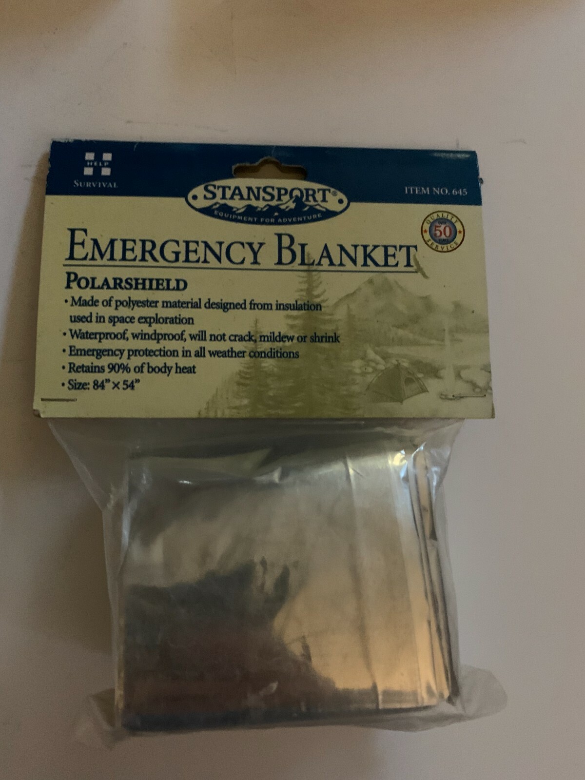 STANSPORT # 645 POLARSHIELD EMERGENCY BLANKET WATER / WIND PROOF USA