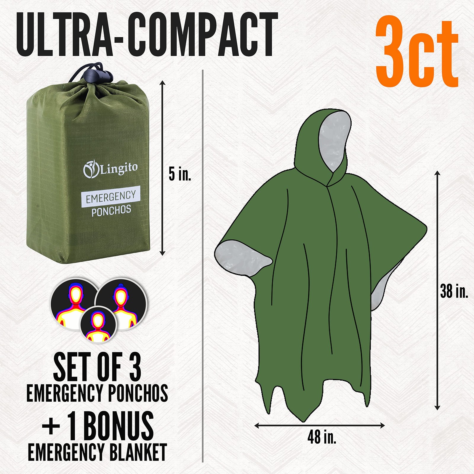 Emergency Rain Poncho – Thermal Survival, Insulated – Camping, Hiking, Travel…
