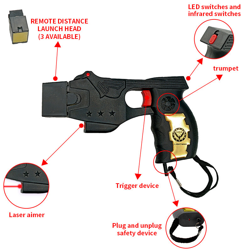 Rechargeable Black Stun Gun Built-in LED Light & Safety Pin for Personal Safety