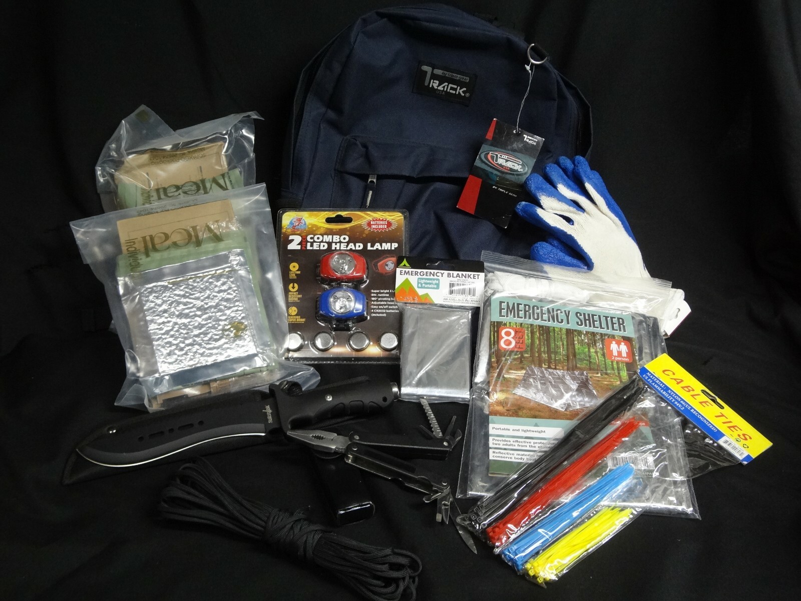 Bug Out Bag Backpack Led Water Jug Tent Knife Emergency Blanket Survival Kit MRE