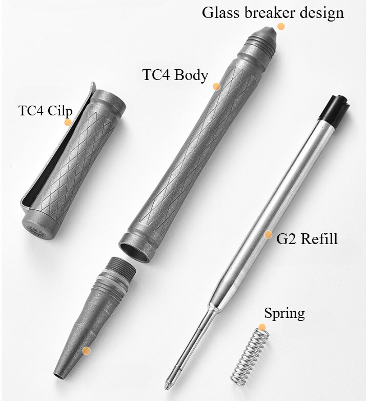 Titan Alloy Pen 4.7″ Ballpoint Pen with Pocket Clip Refillable Compact Size