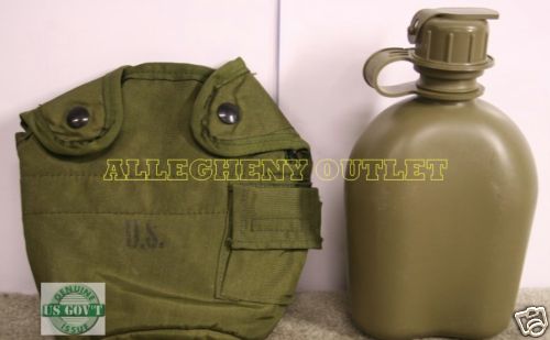 GENUINE USGI US MILITARY 1 QUART WATER CANTEEN w NBC CAP AND COVER ARMY OD GREEN