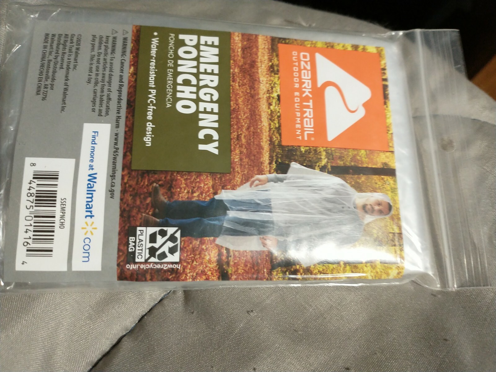 Ozark Trail Clear Hooded One Size Fits Most Emergency Poncho New