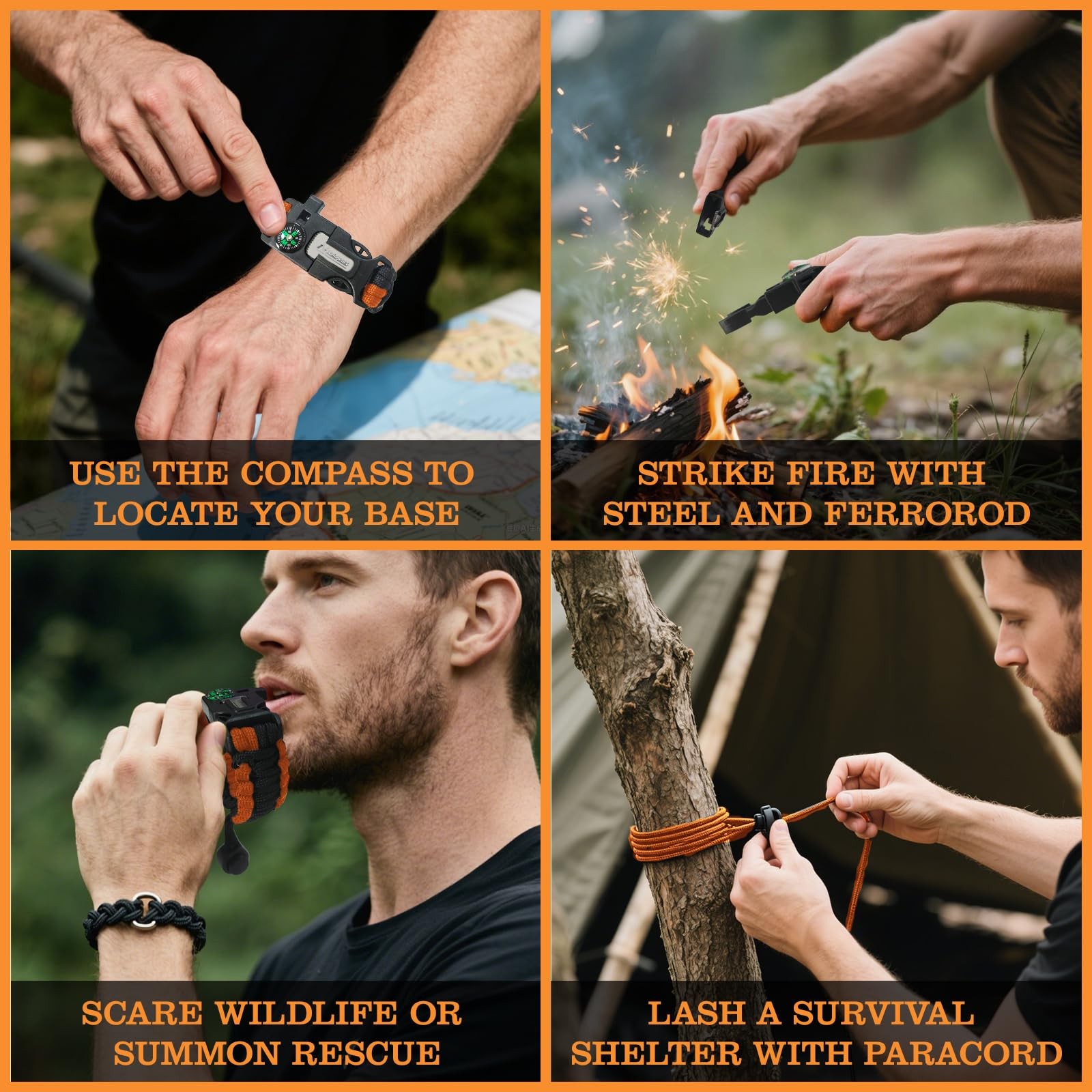Paracord Survival Bracelet (3 Pack) – Adjustable with Fire Starter, Whistle, …