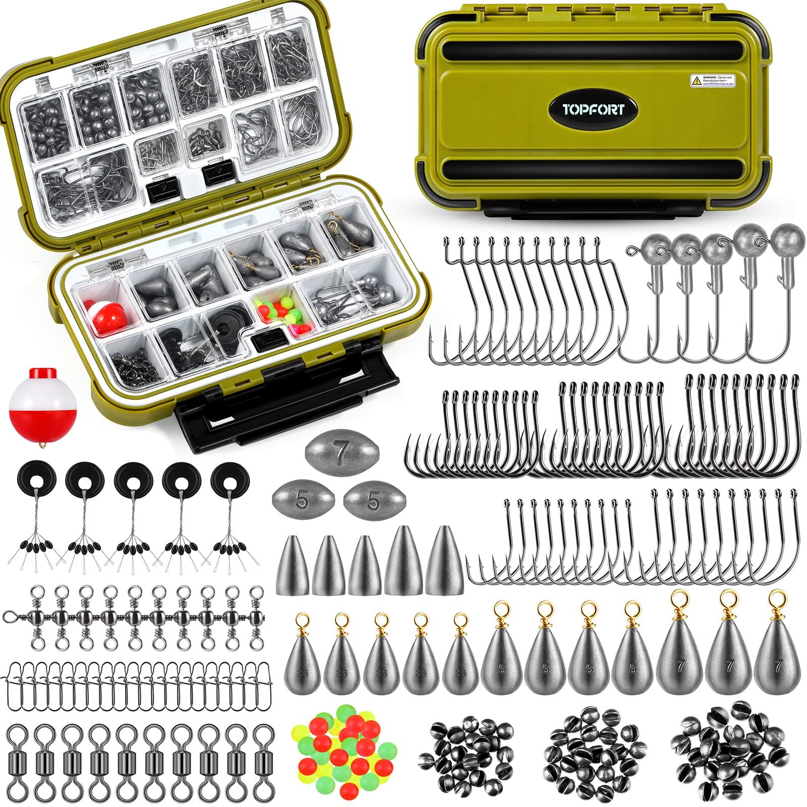 TOPFORT 187/343pcs 6.3 x 3.7 x 1.8 inches, 251pcs Fishing Accessories kit