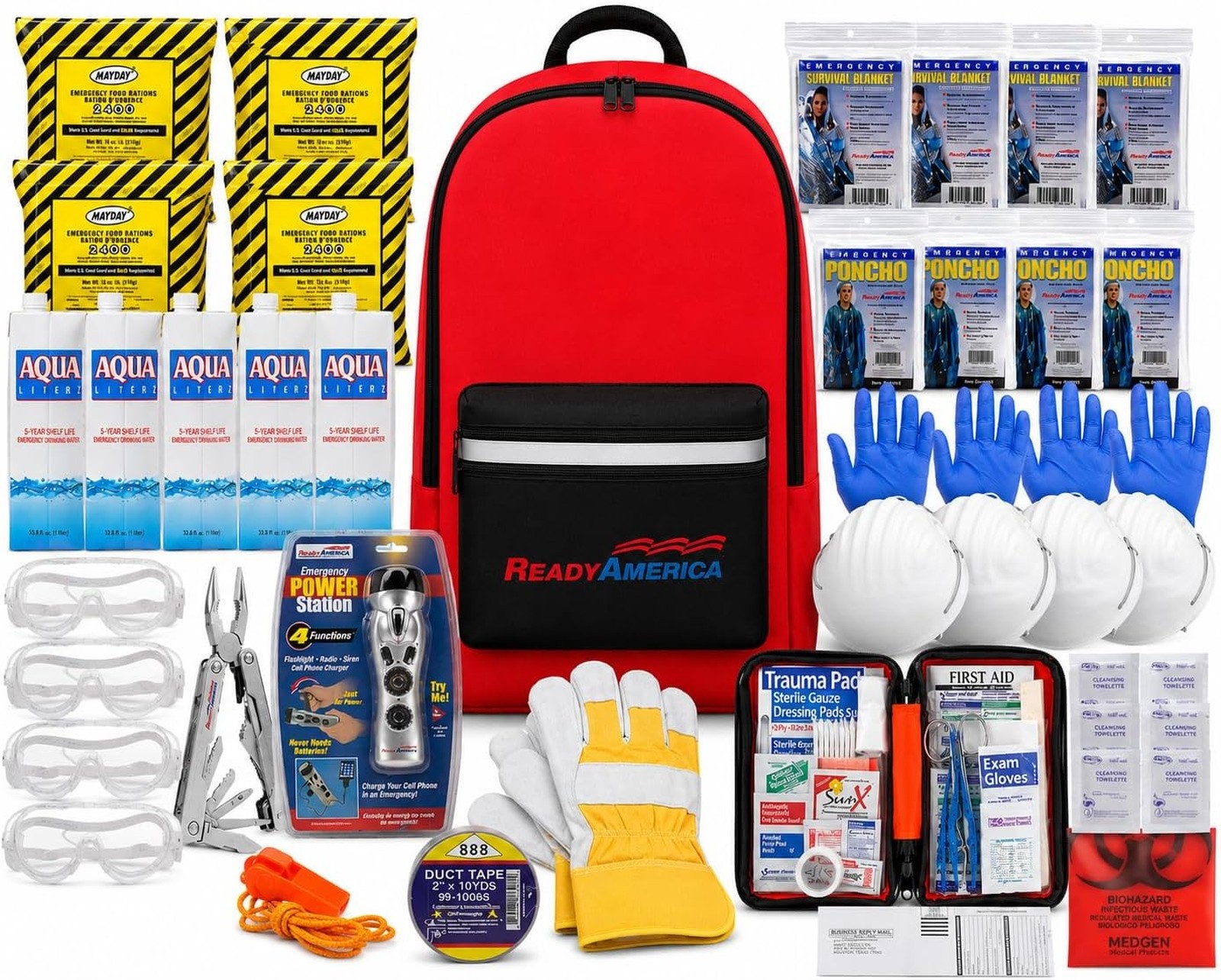 Emergency Kit 4 Person 72 Hour Backpack First Aid Food Water Survival Shelter