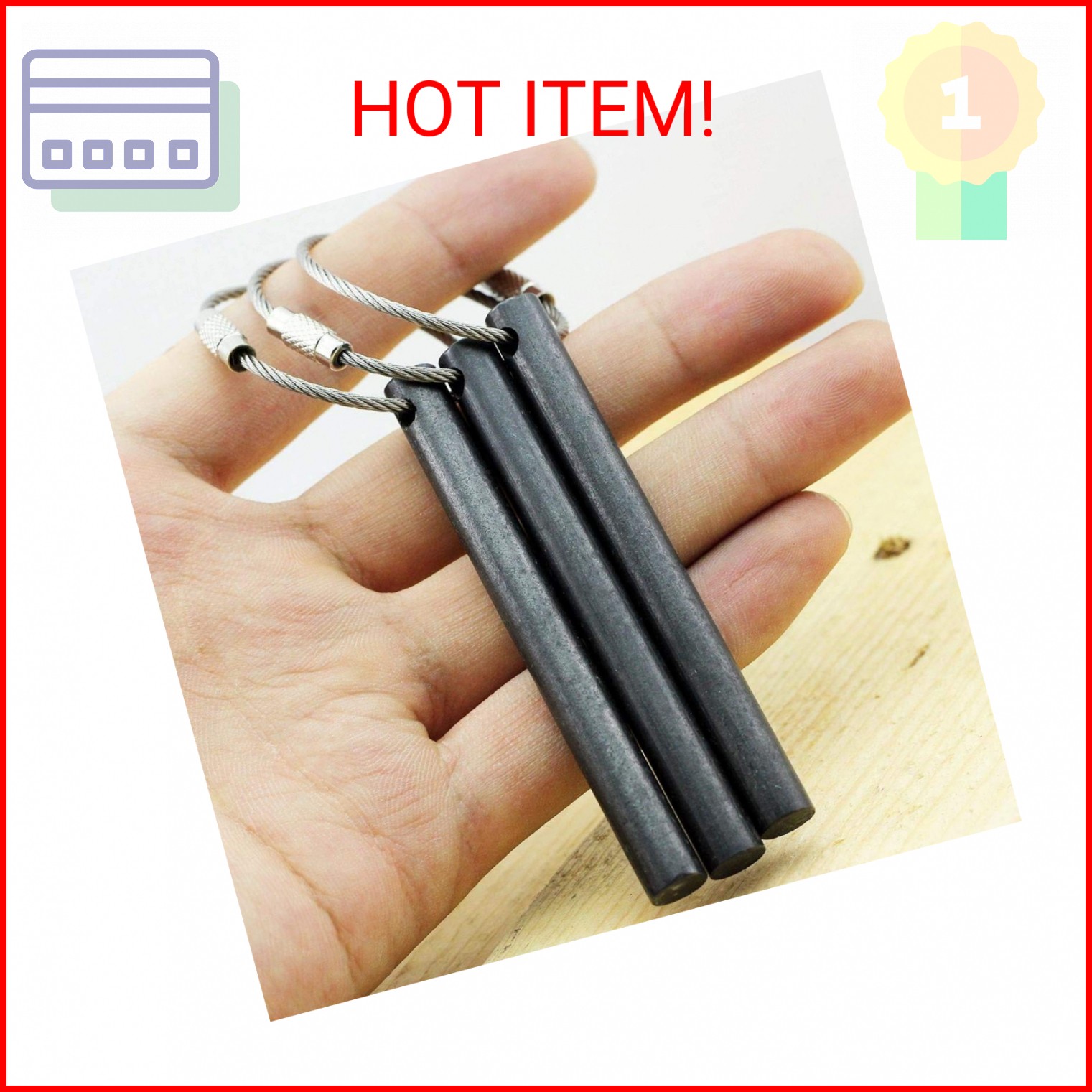 bayite Survival Drilled Ferrocerium Ferro Rod Flint Fire Starter Rods with Keych