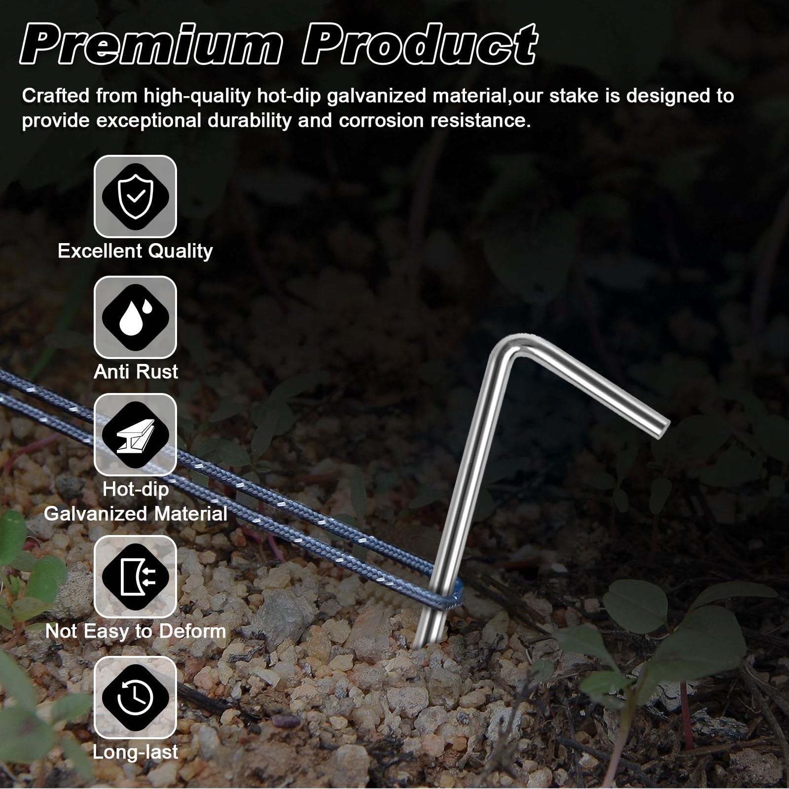 FEED GARDEN 7 Inch Tent Stakes 18 Pack Yard Inflatable 18 Pack, silver