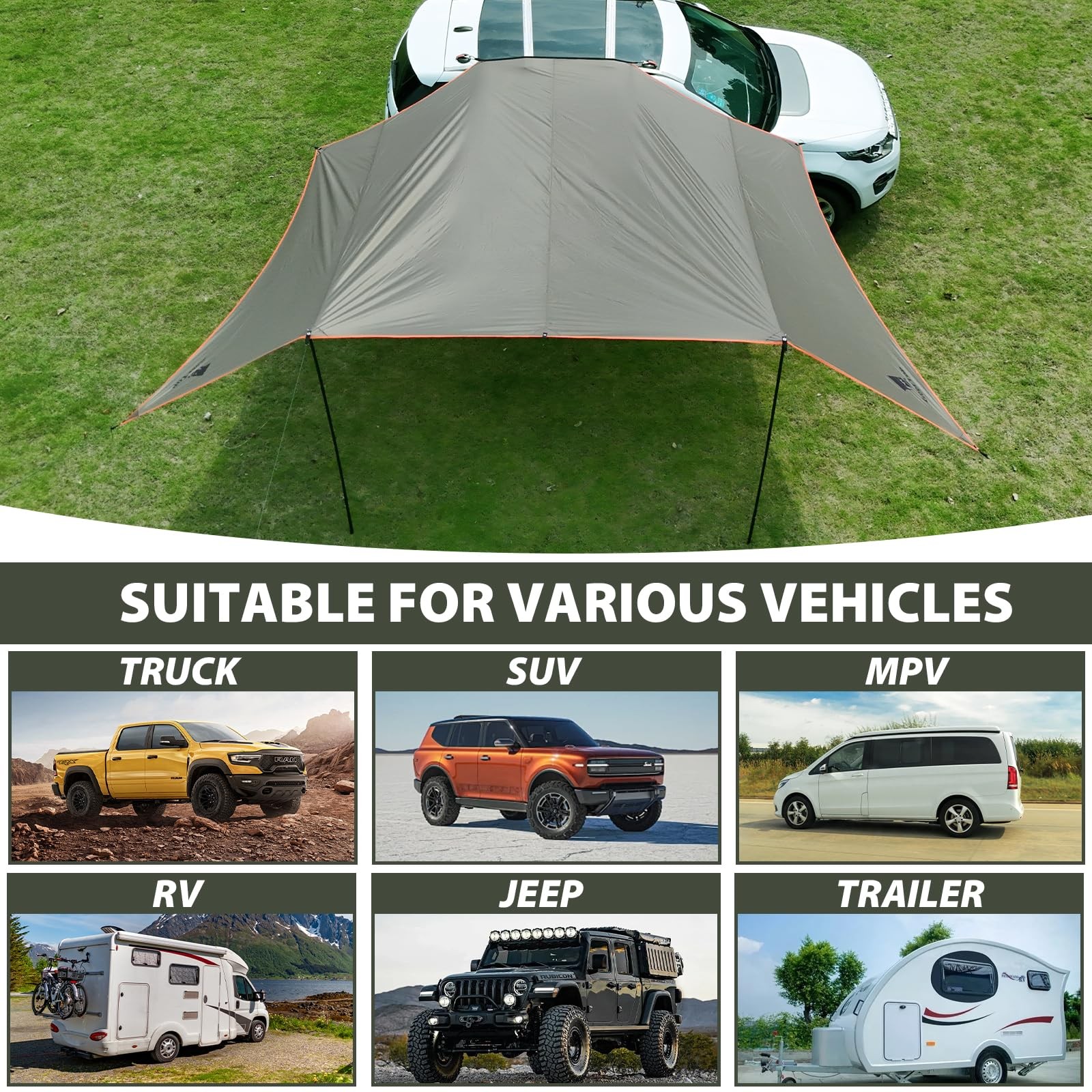 GEERTOP Large Car Side Camping Awning 19 x 11 ft 19ft x 11.5ft, Lunar Green
