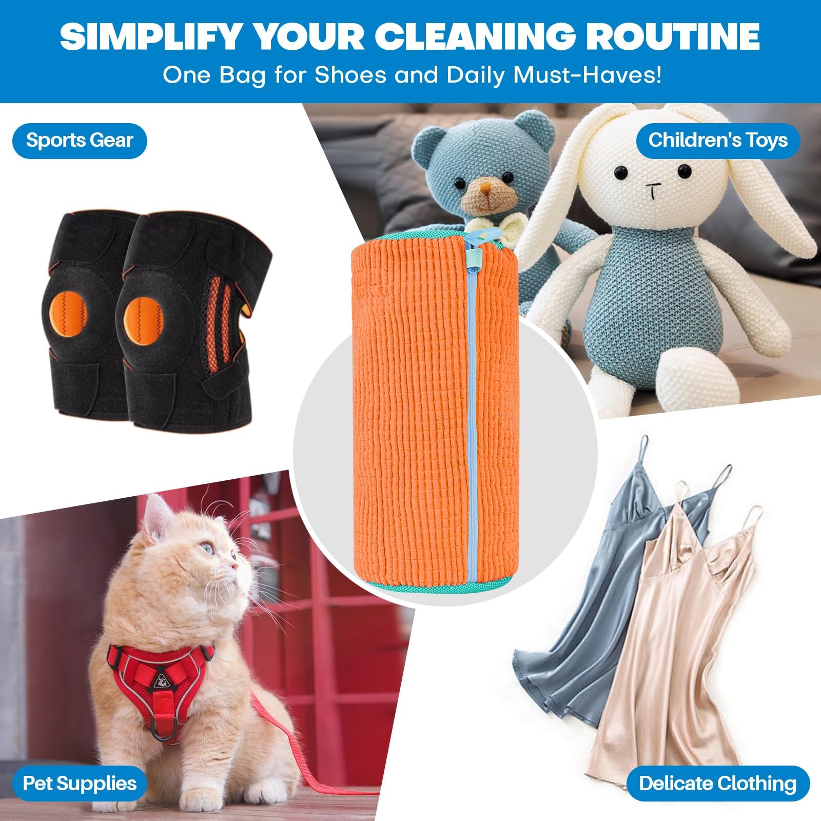 Shoe Washing Machine Bag: Laundry Bag for 7″L x 7″W x 15″H, Orange 2pcs