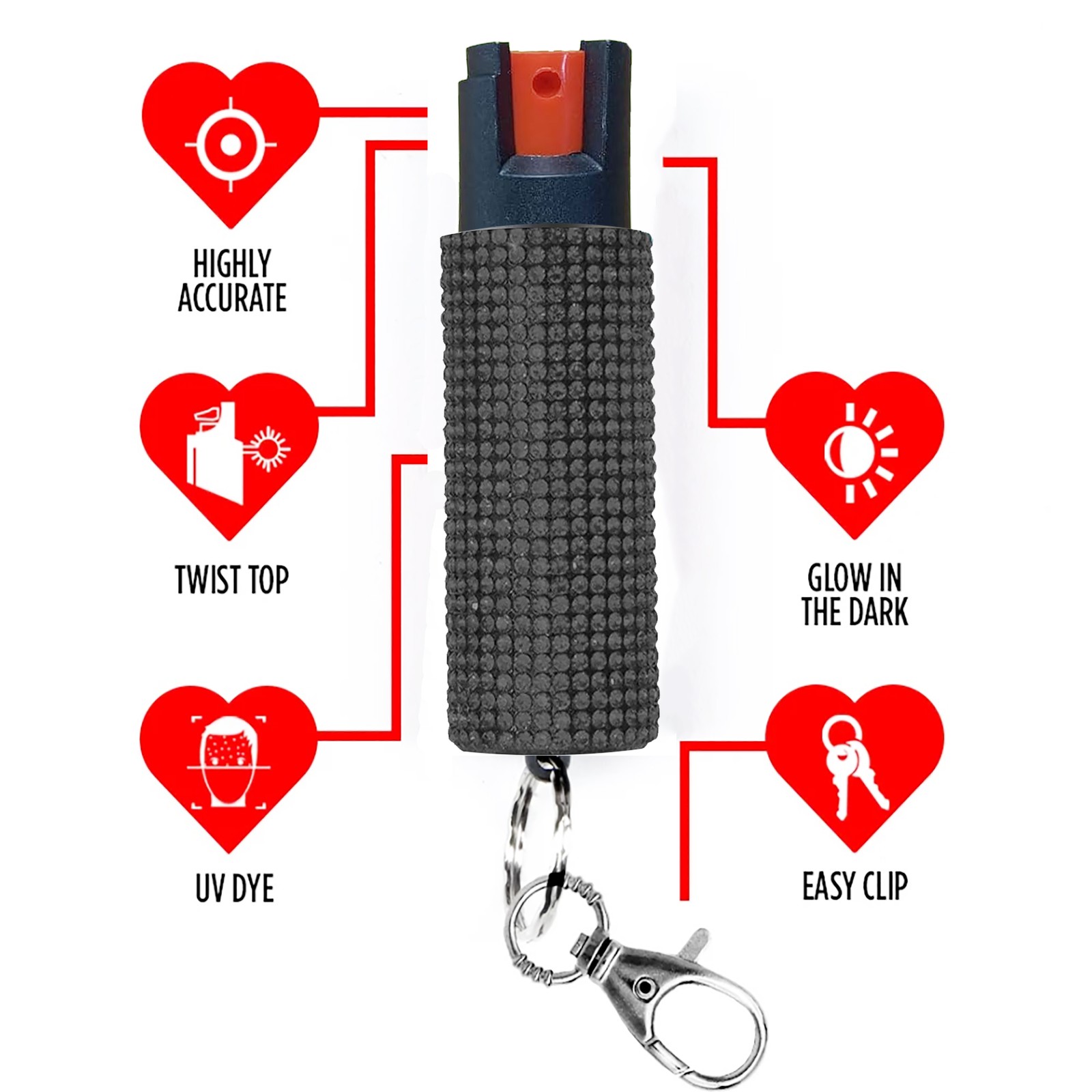 Black/Red/Purple,Pepper Spray Self Defense,Rhinestone Design Spray Keychain