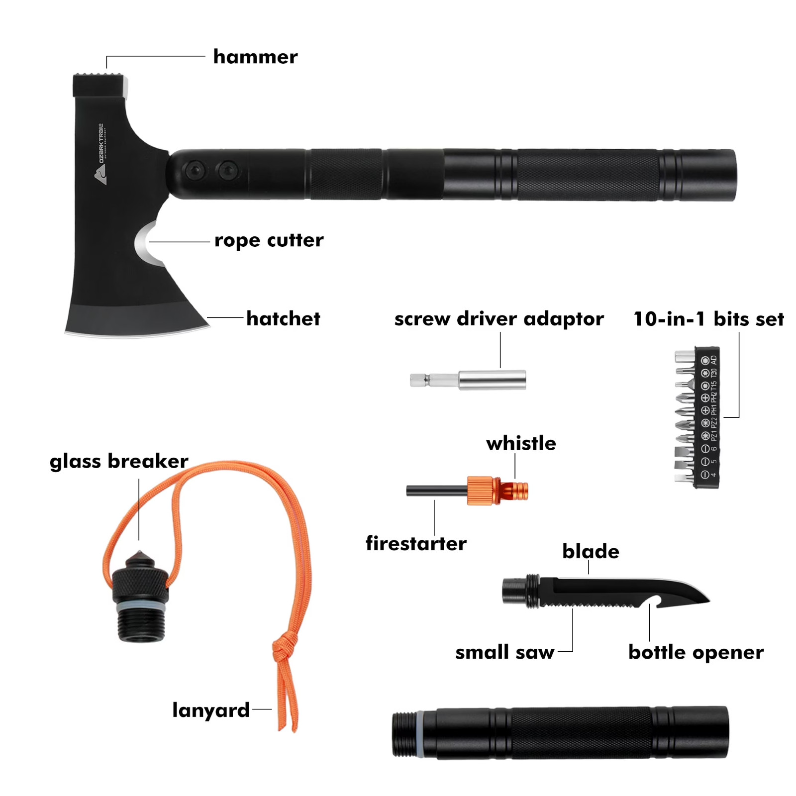 Ozark Trail 17 PC Outdoor Survival Deluxe Kit with Flashlight, Knife, Fire Start