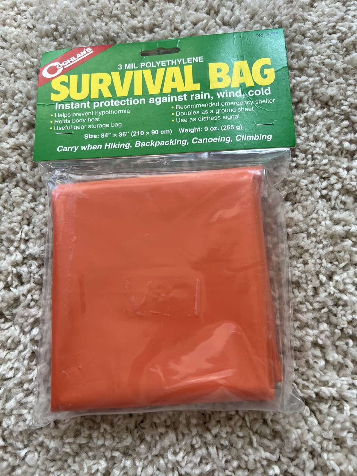 Coghlan’s 3 Mil Waterproof Survival Bag Emergency Bivy Sleeping Bag Orange.