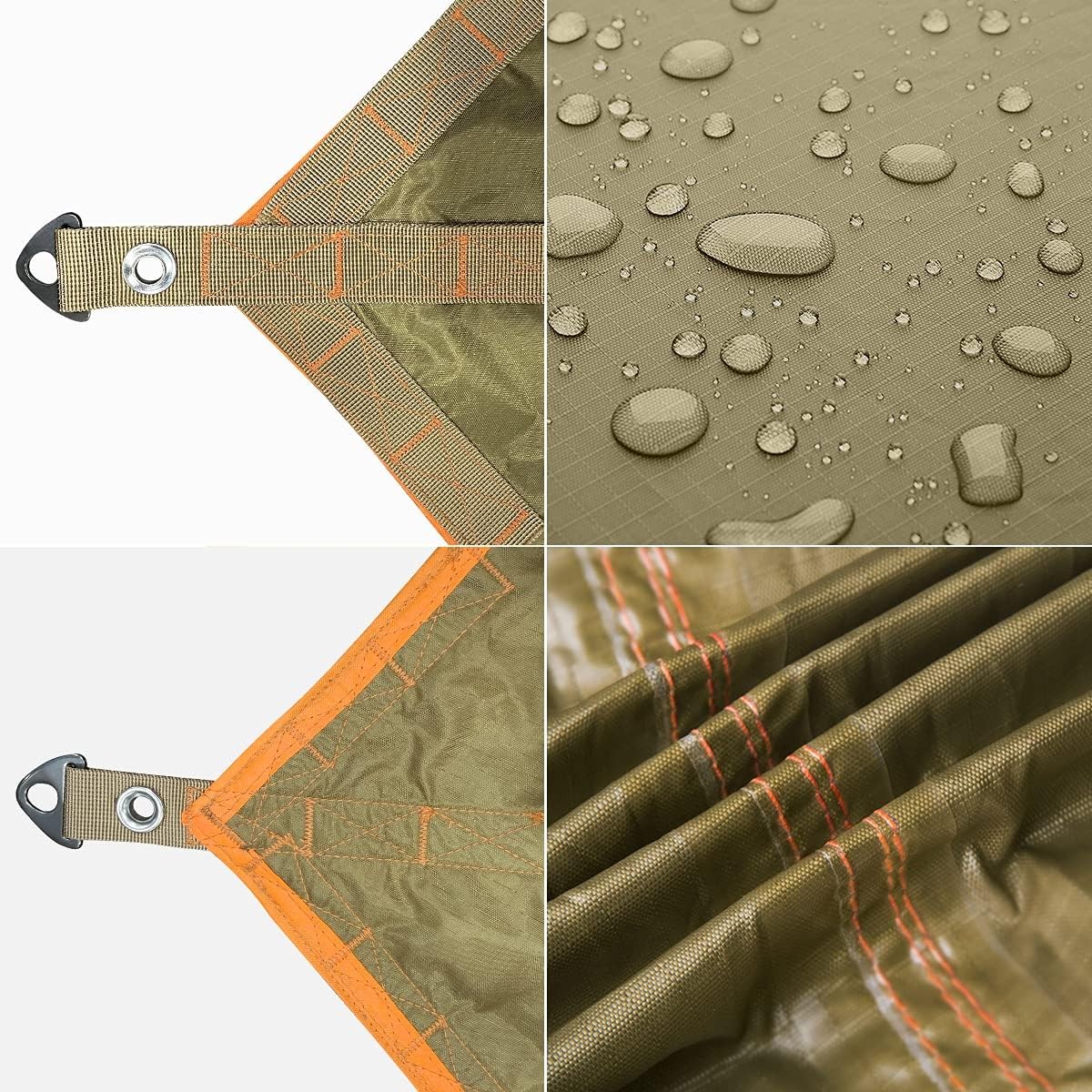 FREE SOLDIER Waterproof Portable Tarp 10×12ft, Greenish Brown 10×12ft