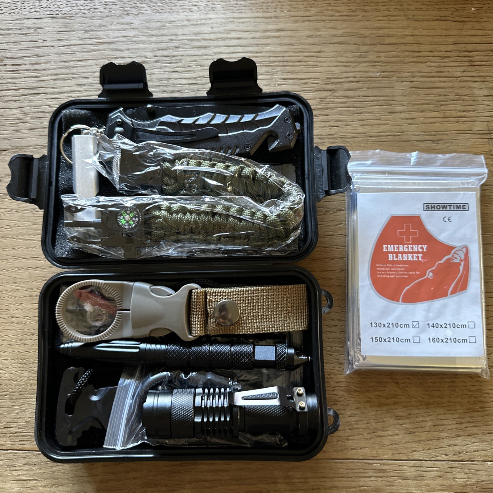 TRSCIND Survival Kit 14 in 1 Equipment w/ Case, Compass, Fire Starter, Whistle