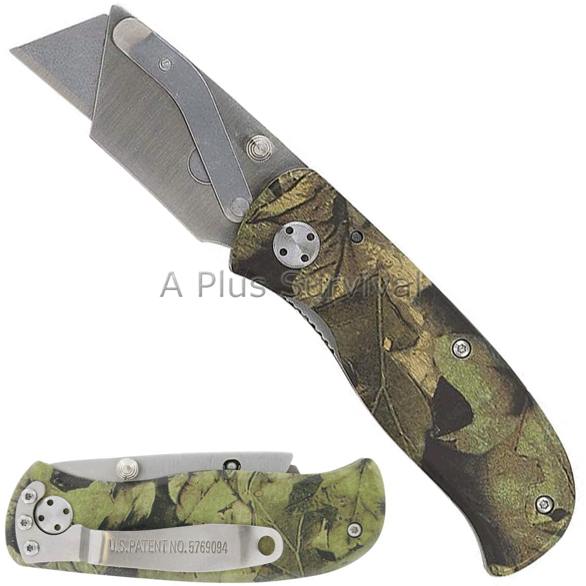 Folding Camo Utility Knife Box Cutter with Thumbstud & Clip for Survival Kit
