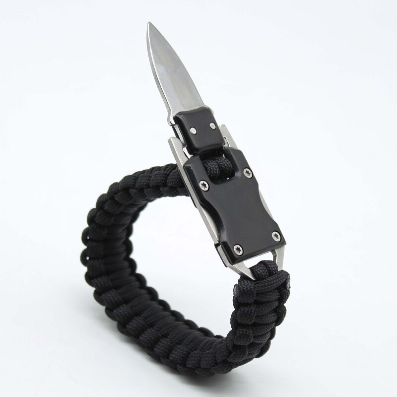 2 Black Paracord Tactical Knife Bracelets Wilderness Survival Gear EDC Gift