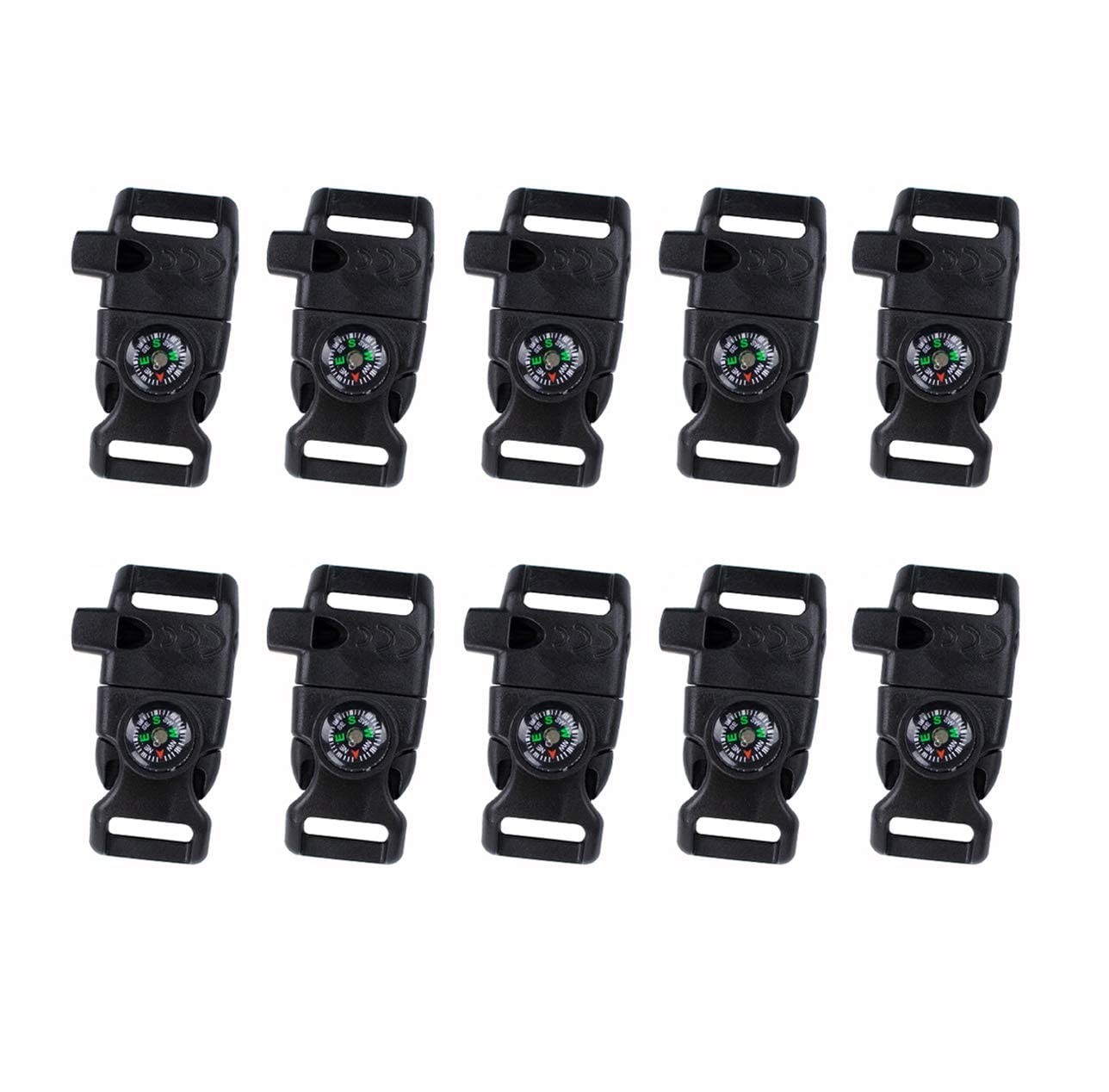 10 PCS Emergency Whistle Buckle come with Compass & Fire Starter & Flint Scra…