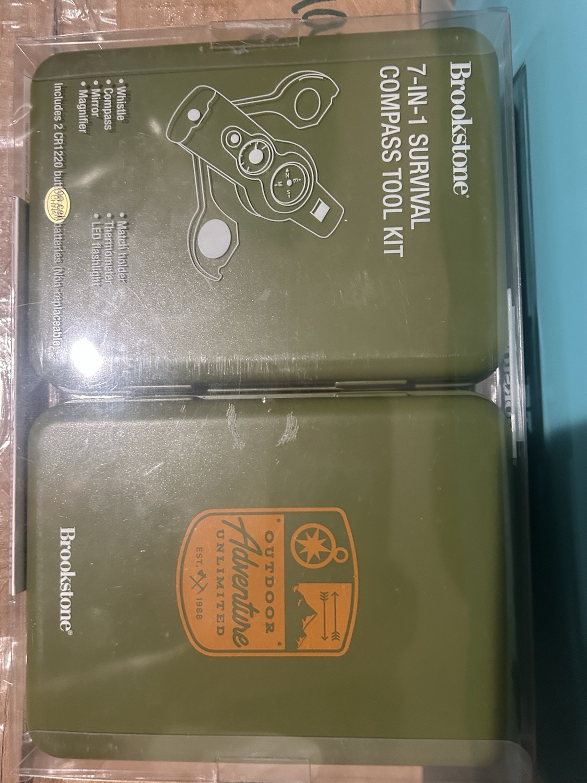 Brookstone 7-in-1 Survival Compass Kit Green Whistle LED Flashlight Magnifier