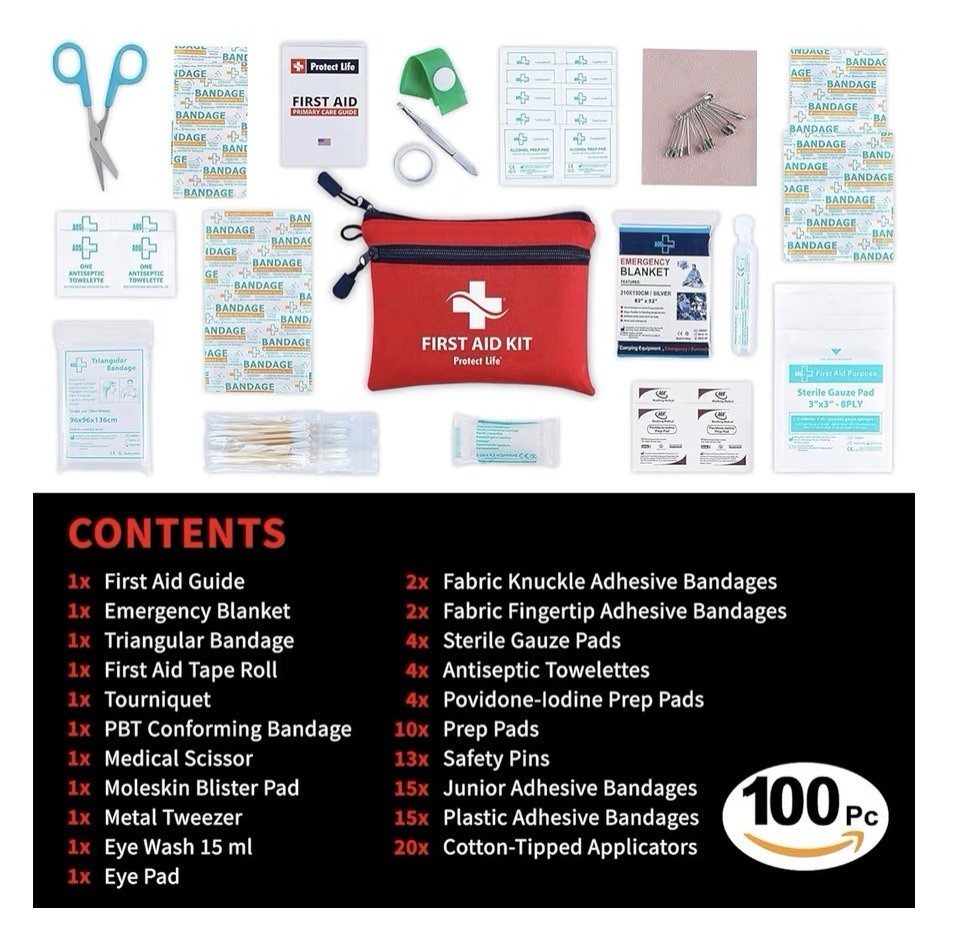 Survival First Aid Kit 100 Piece Set 7.5in X 5.2in Compact For Backpack Car New