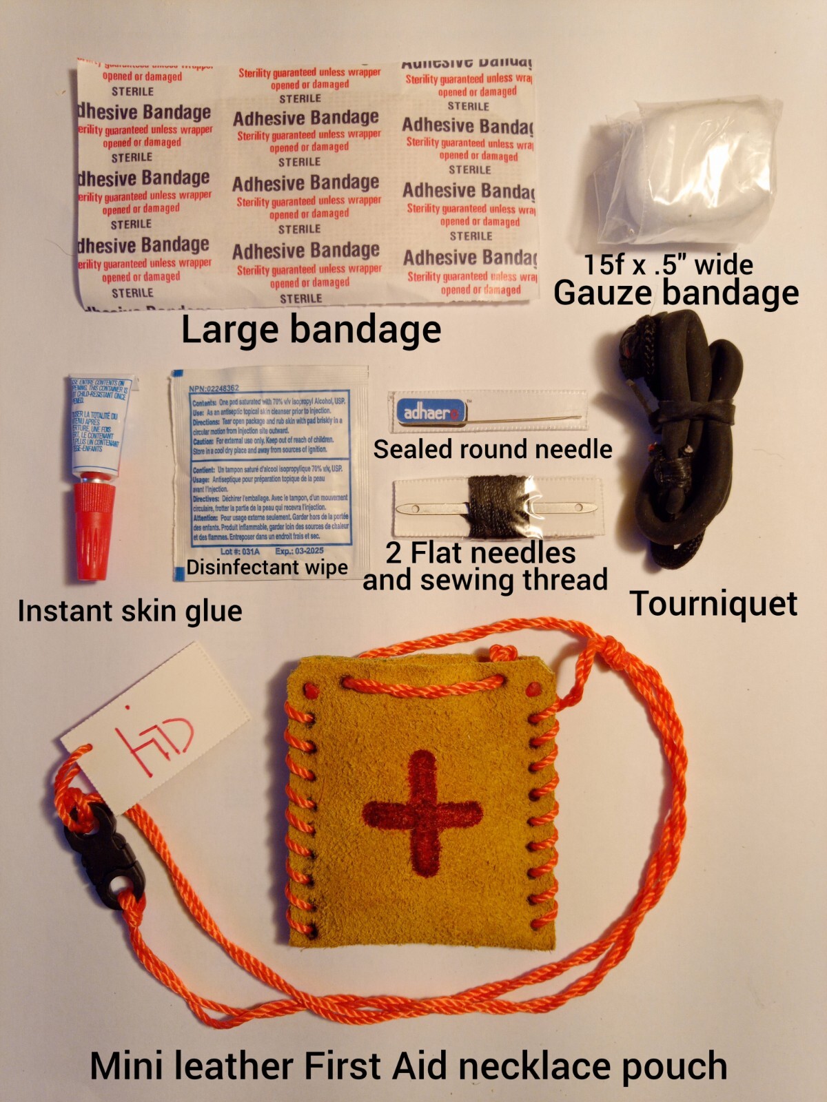 MINIMALIST EMERGENCY SURVIVAL FIRST AID NECKLACE POUCH WITH TOURNIQUET FIRST AID