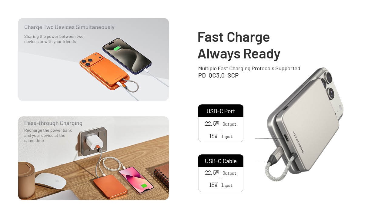 Nitecore POCKET 5 Magnetic Power Bank with Built-In Cable