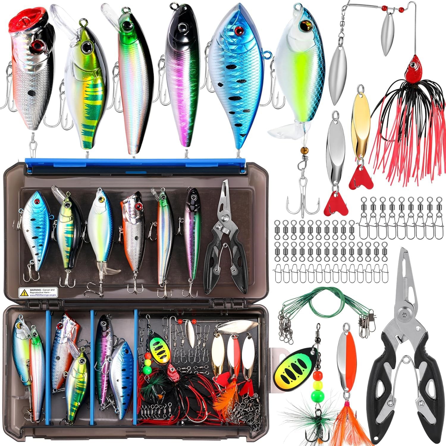 PLUSINNO Fishing Lures Tackle Box Gifts for 5, 68pcs Accessories Kit