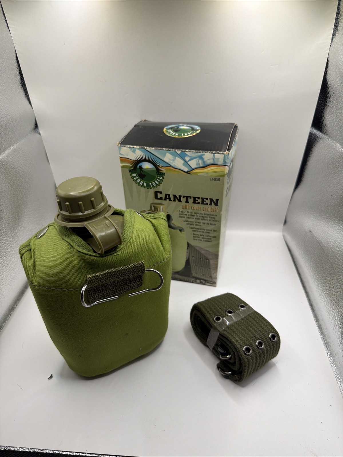 Camping Supplies Vintage Older Shovel Bug Jacket Canteen