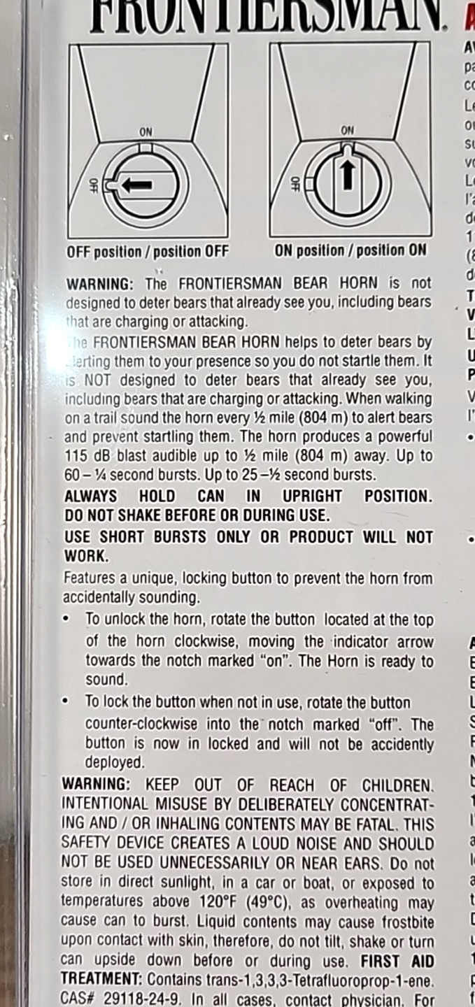 Sabre Frontiersman Bear Horn Locking On/Off Feature Periodic Blasts