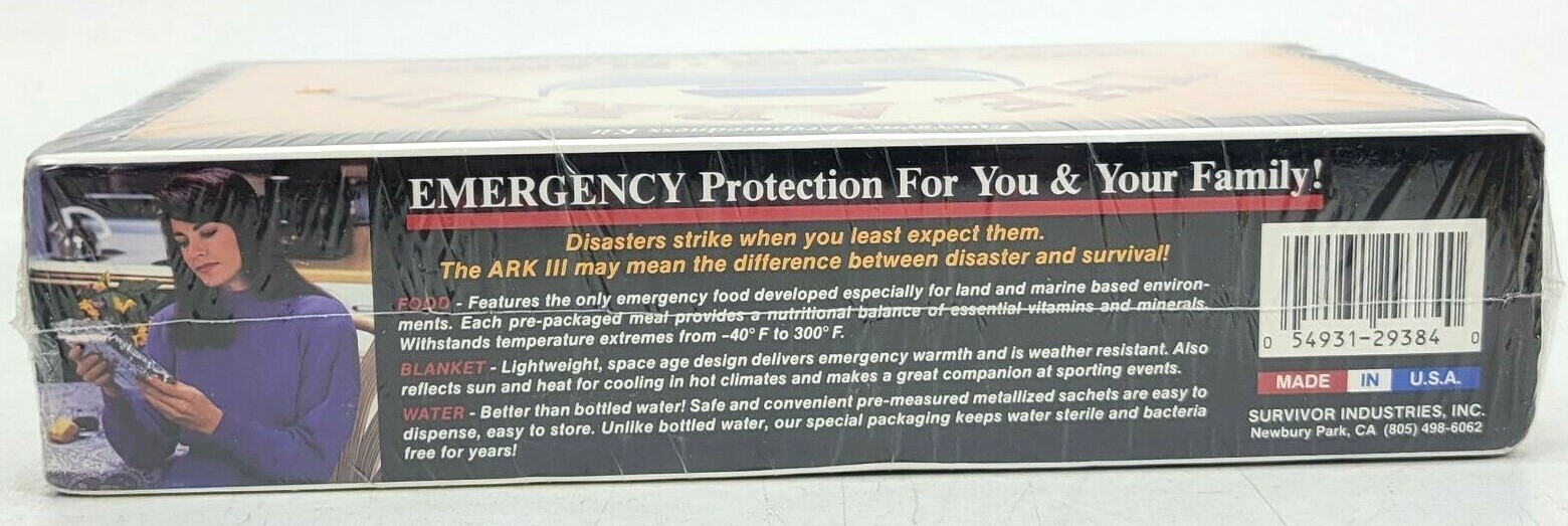 Emergency Preparedness The Ark III Food Water Survival Kit 1 Person 3 Day Sealed
