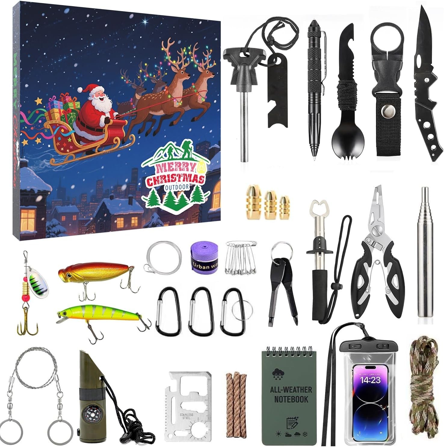 Christmas Theme Box Camping Outdoor Survival Kit Emergency Set
