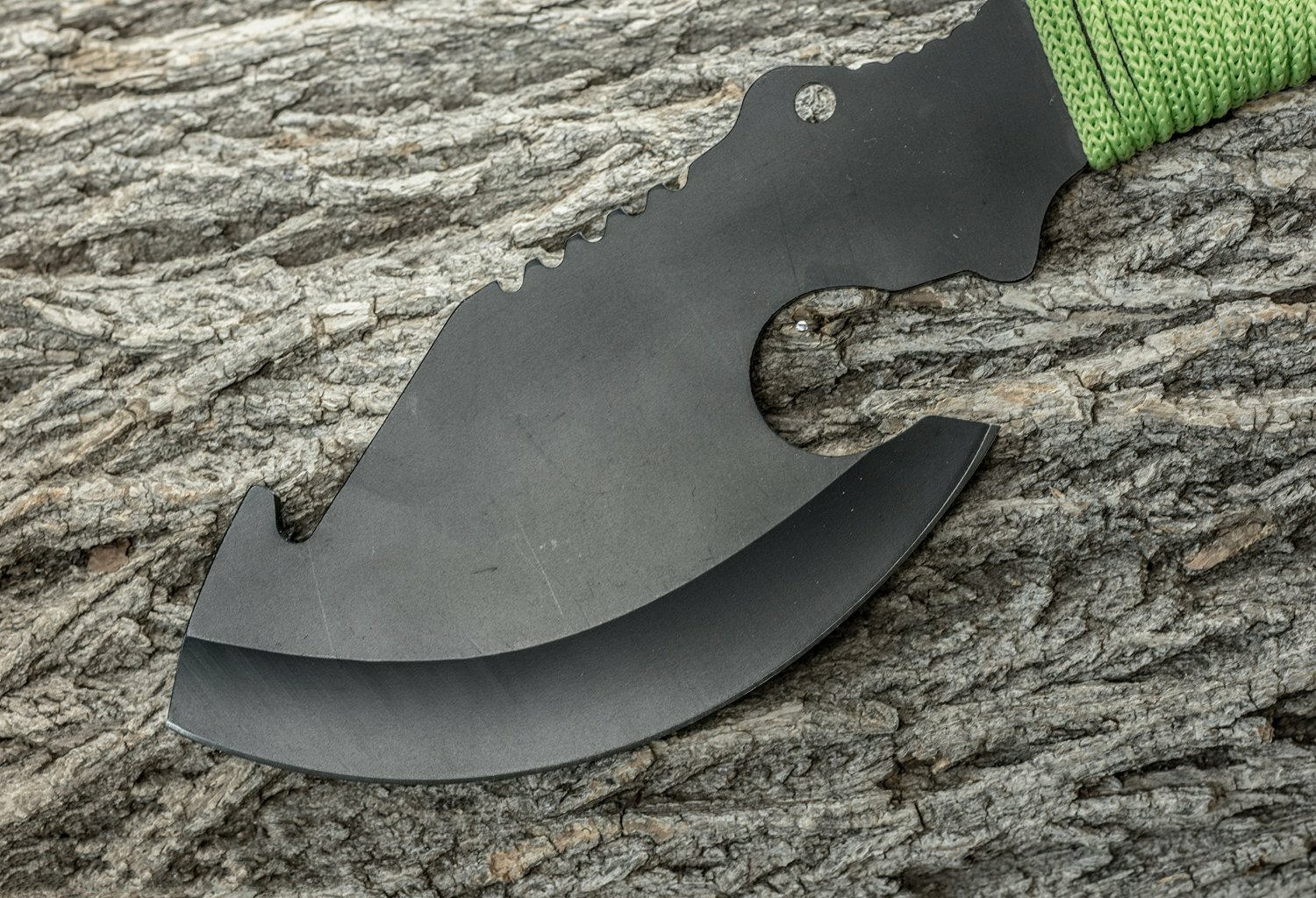 Stainless Steel Gut Hook Hatchet 11″ with Neon Green Paracord-Wrapped Handle