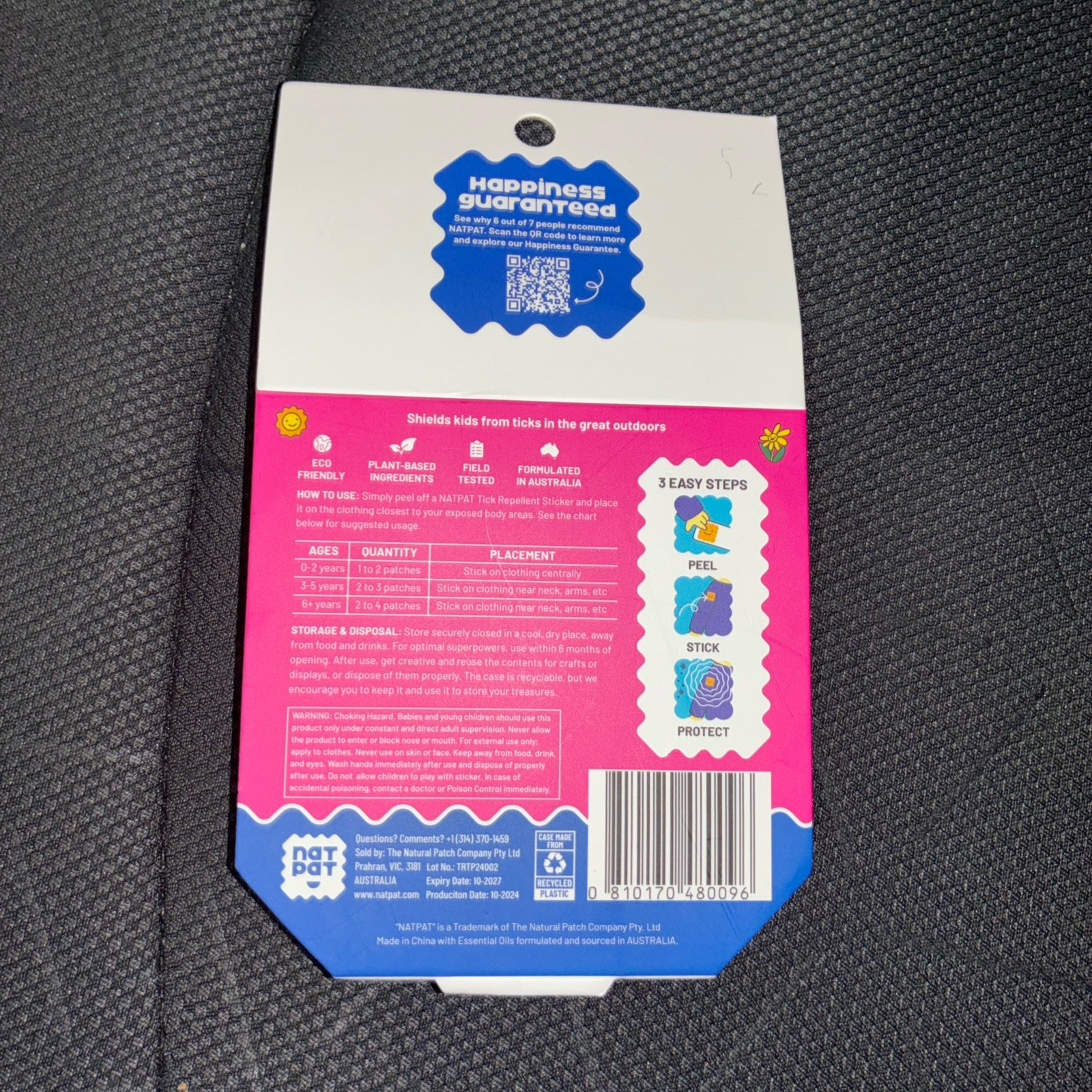 Lot of 2 Packs (48) NATPAT TrailPatch Tick Stickers for Kids All Natural NWT