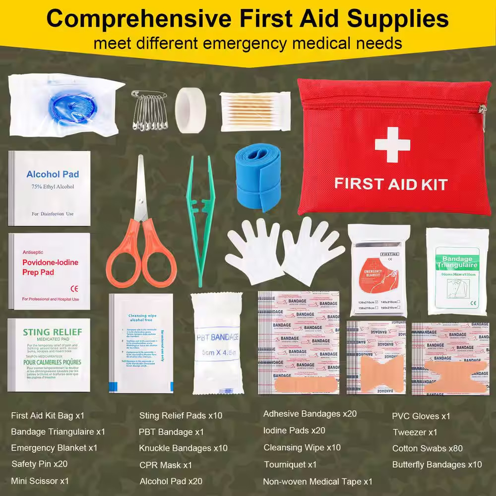 248 Pieces Survival First Aid Kit with Molle Pouch for Camping, Hiking, and Outd