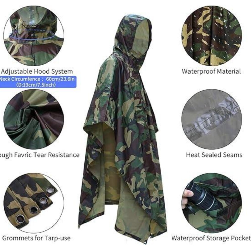 Rain Cover Waterproof Hooded US-Army Style Military Army Poncho Cape Rain Coat
