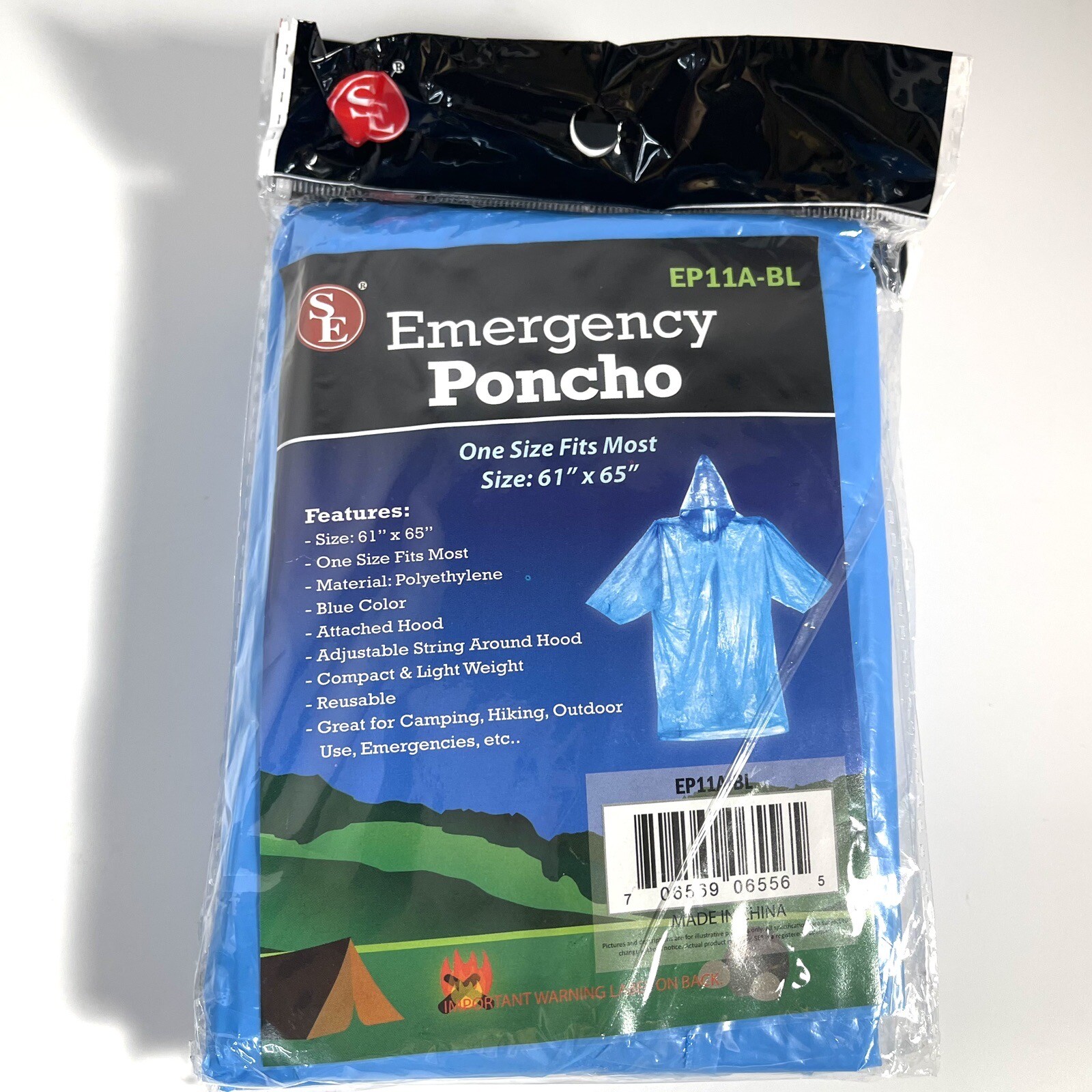Emergency Hooded Rain Ponchos (4) Blue Poncho 61″ x 65″- One Size Fits Most NEW