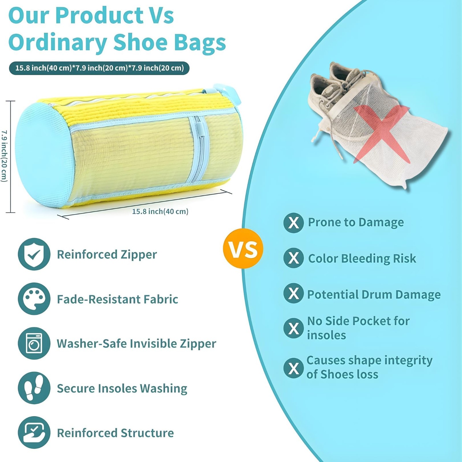 Shoe Washing Machine Bag Set (7-in-1) – Durable Mesh Sneaker Large, Yellow