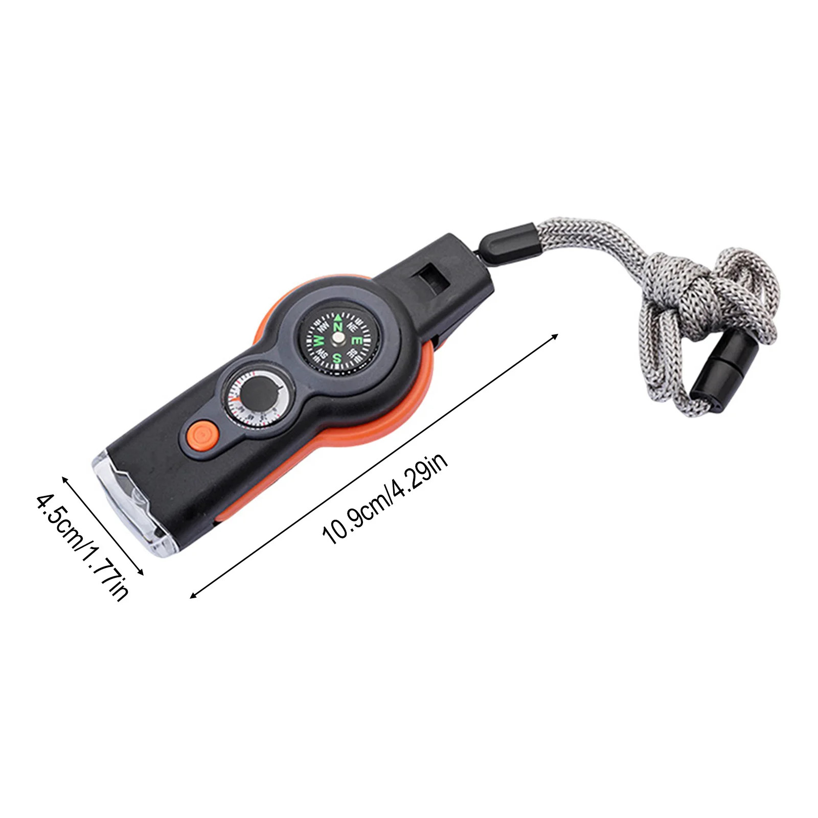7-in-1 Survival Whistle with LED Light Thermometer for Hiking Camping