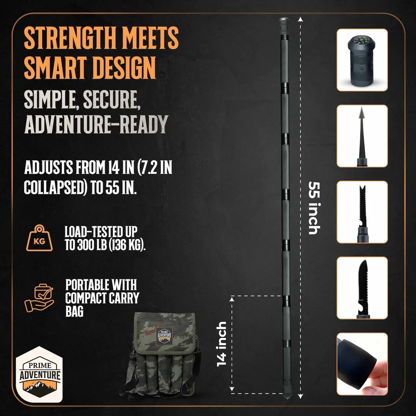 Tactical Hiking Stick with Integrated Survival Kit – Essential Camping Gear for