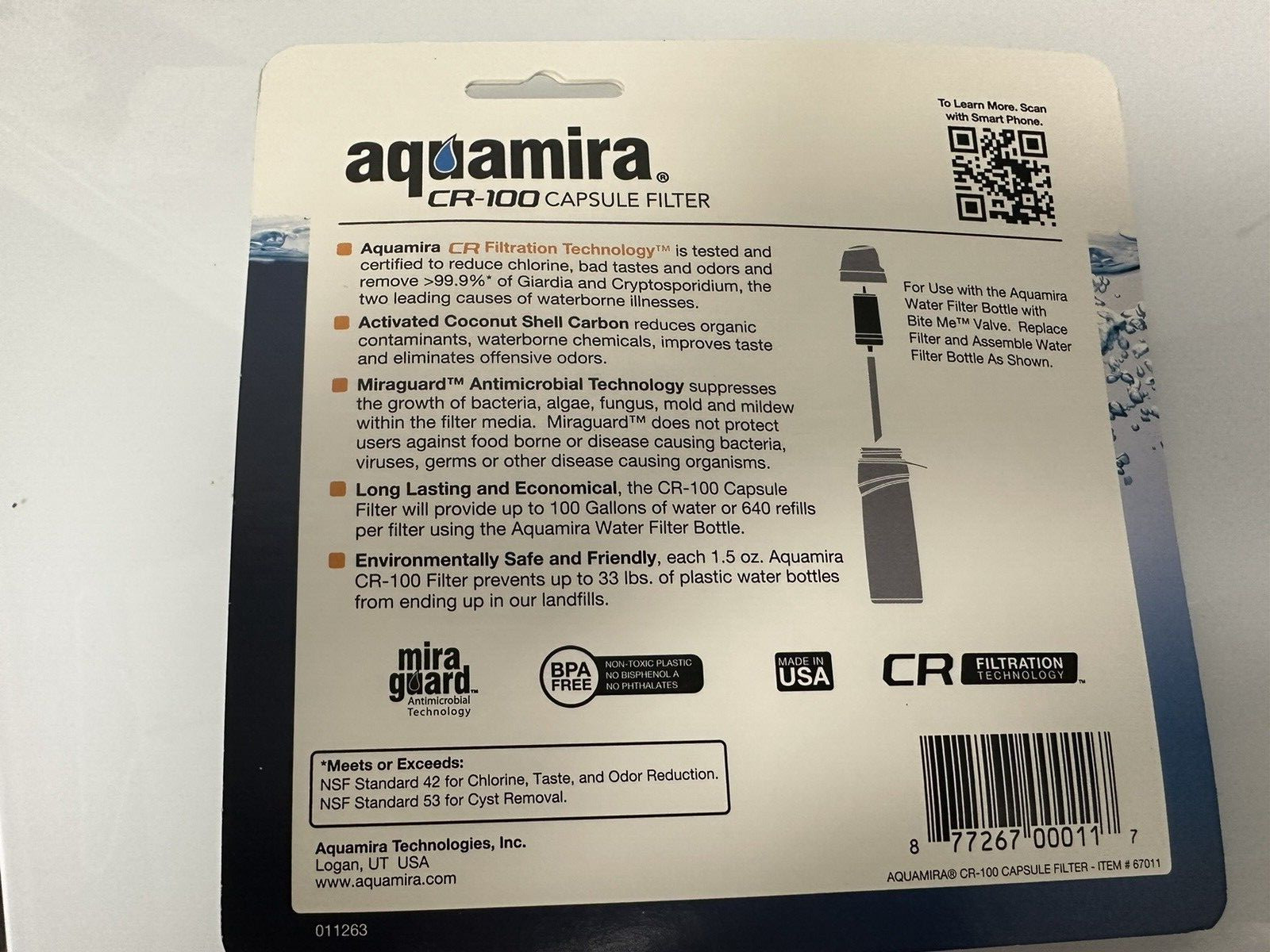 Aquamira 100 Gallon Capacity Water Filter Bottle Replacement Cartridge Survival