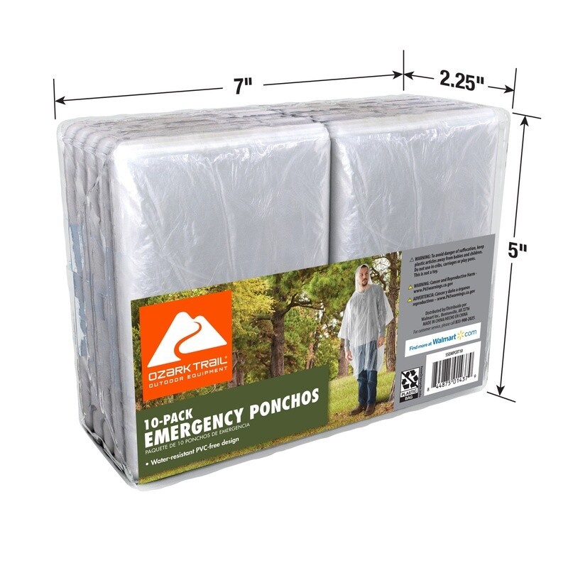 Clear Emergency Poncho 10 Pack Waterproof Hooded Lightweight Disposable Hiking