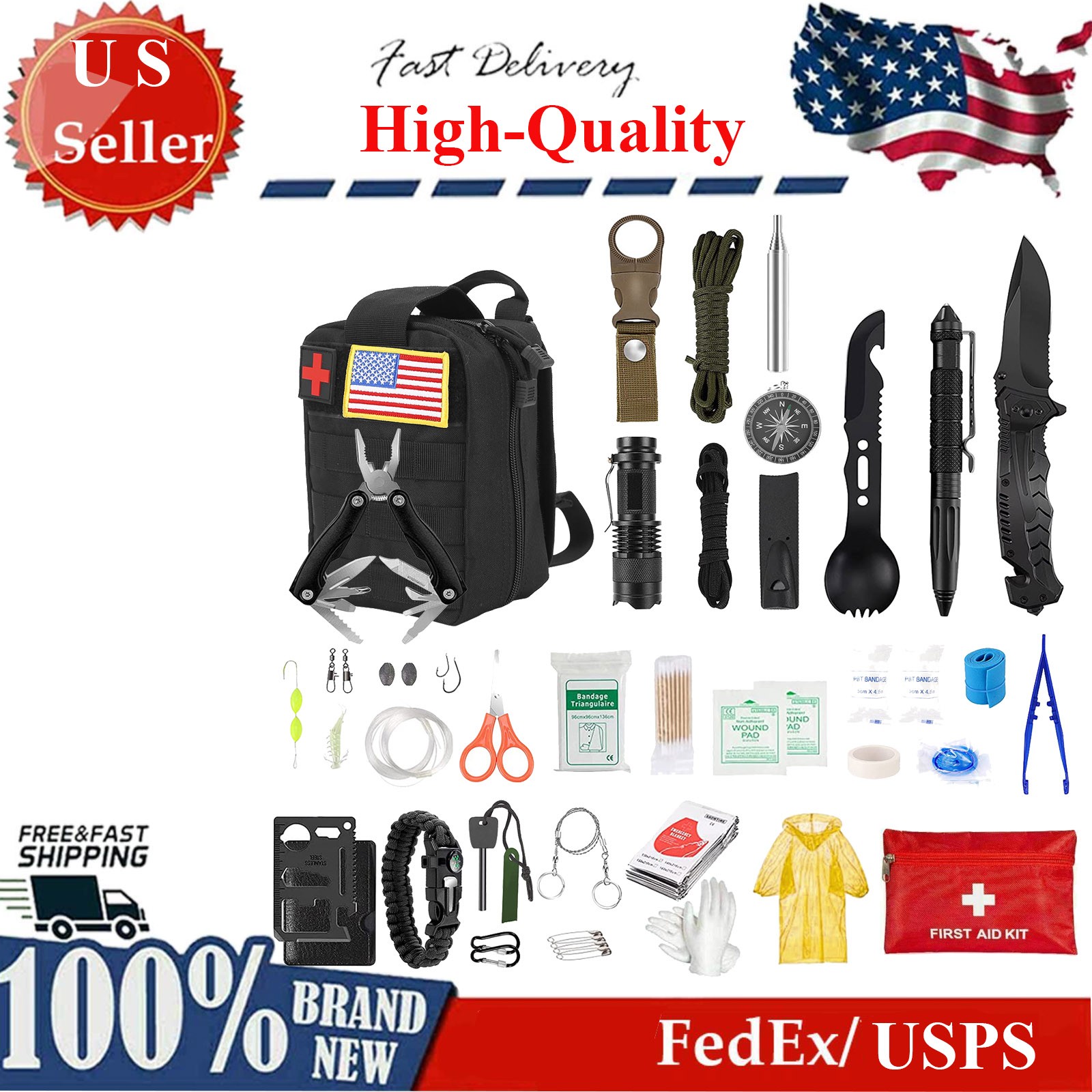 47Pack Emergency Survival Tool Survival EDC Gear Equipment First Aid Supplies US