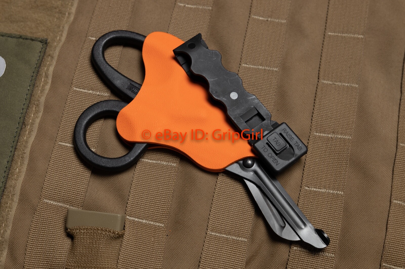 Black Trauma Shears and Orange Kydex Sheath Holster EMT TCCC Medic Gear EDC