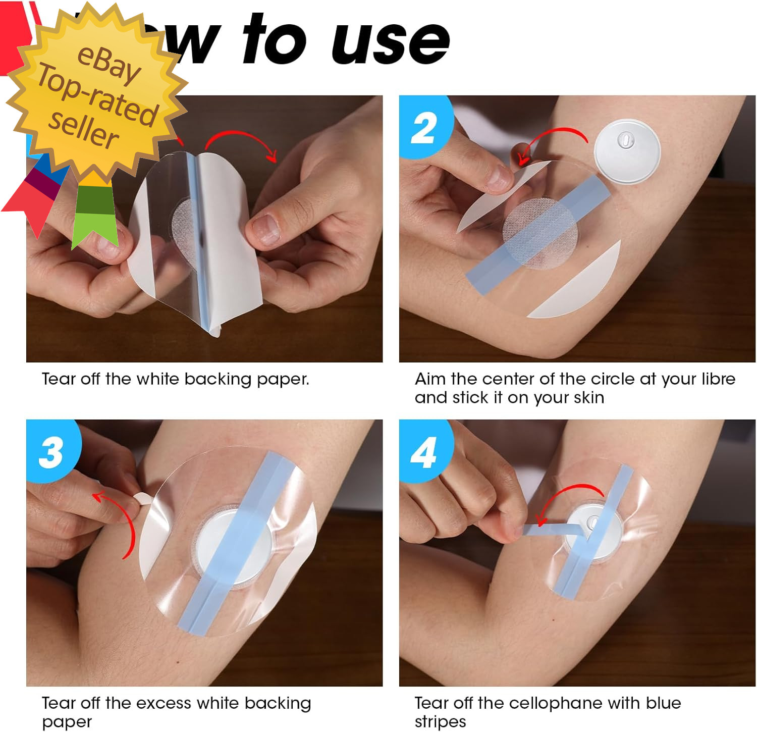 100 Pack Freestyle Sensor Covers for Libre 3, Waterproof Adhesive Patches, Water