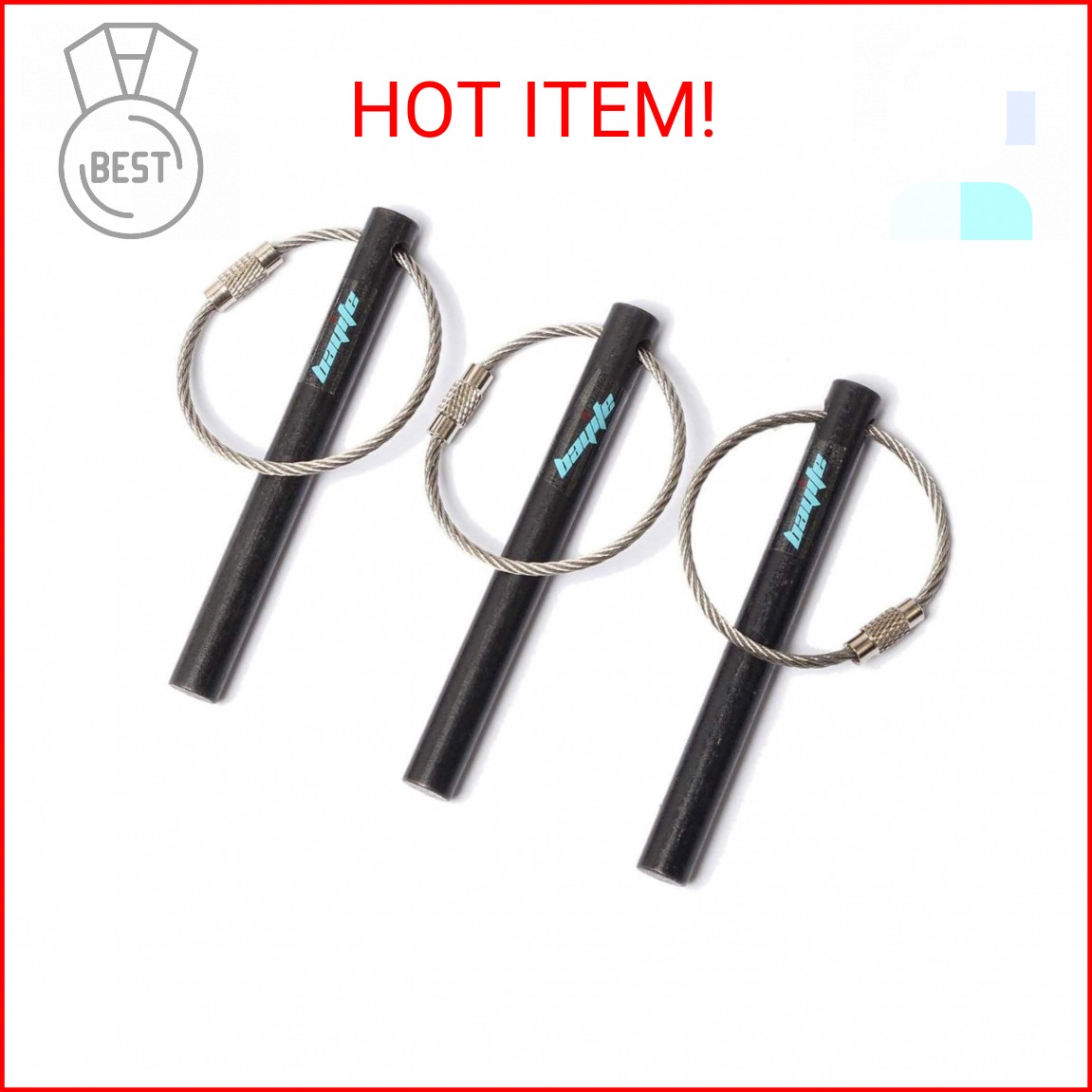 bayite Survival Drilled Ferrocerium Ferro Rod Flint Fire Starter Rods with Keych