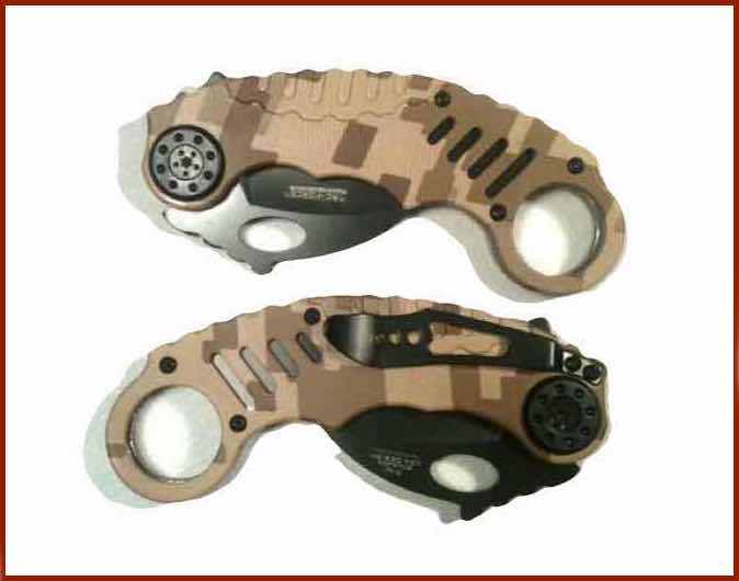 Camo Karambit Spring Assist Tactical Knife + Flint Magnesium Striker + Fire